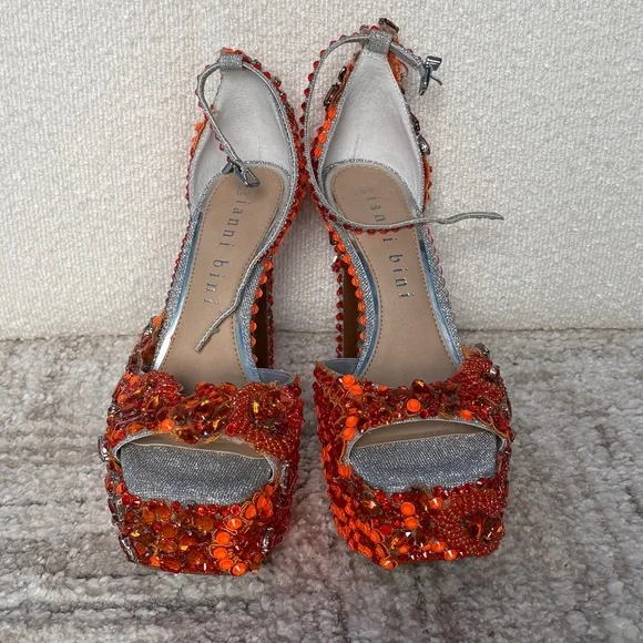 Gianni Bini Orange Platform Heels - Embellished | Perfect for Stage or Rave - Picture 4 of 7